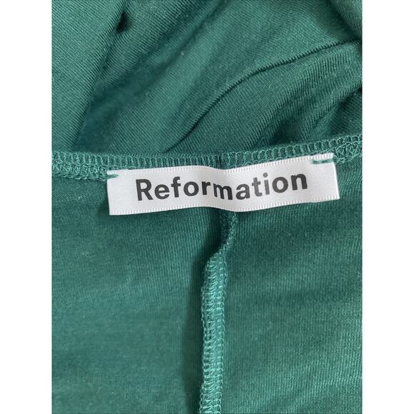 Reformation Ernest Dress Midi Green Emerald Plunge Neck Short Sleeves A Line S - Picture 8 of 9